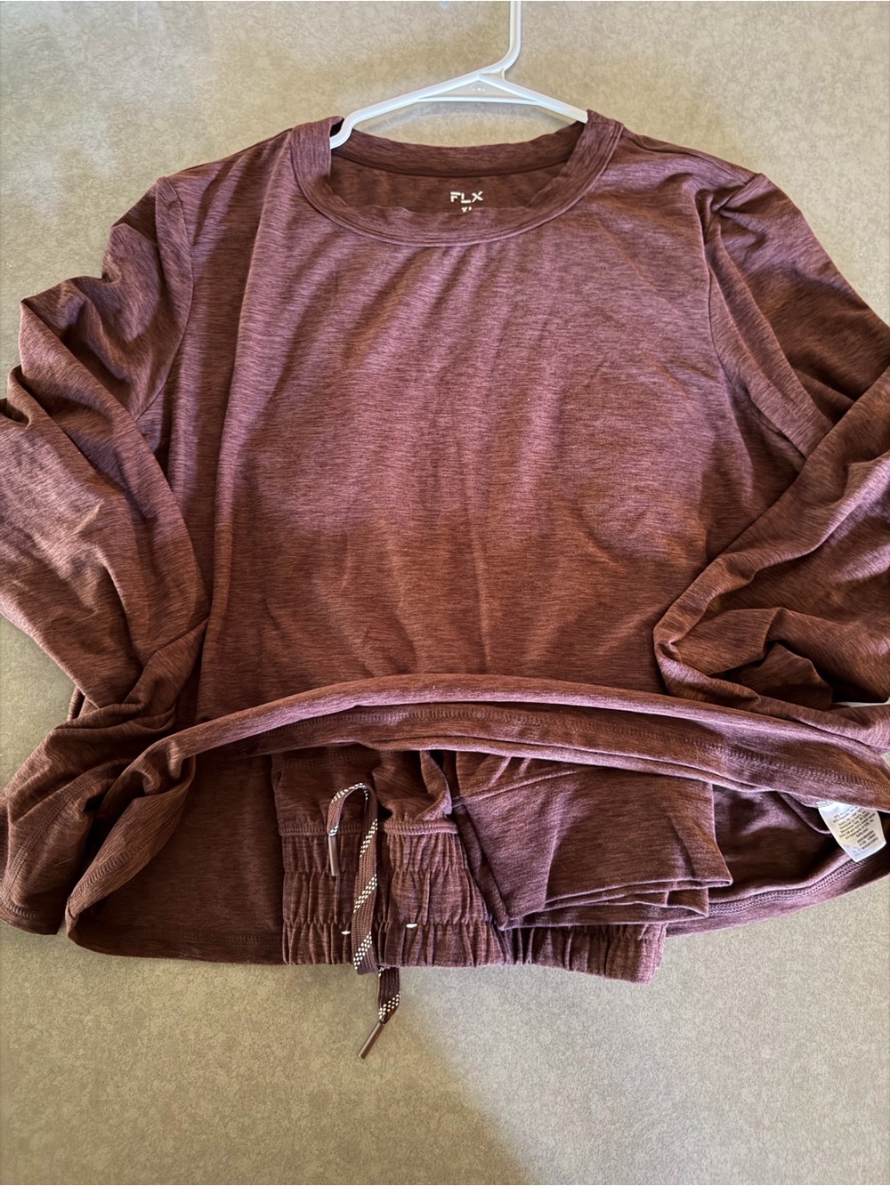 FLX Women's Long Sleeve Lounge Top in Heather Maroon lightweight 2 pieces
